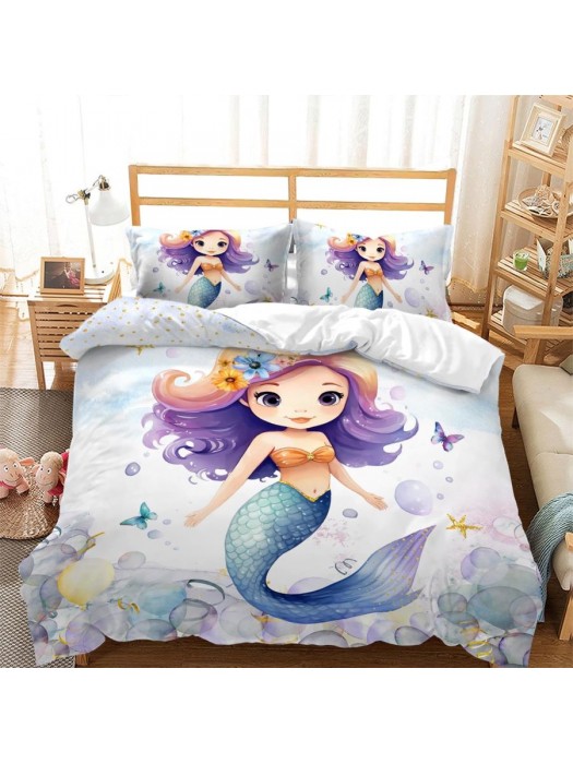 Set Copri Piumone Lenzuolo Federe Copripiumino Sirena Duvet Cover BED0098